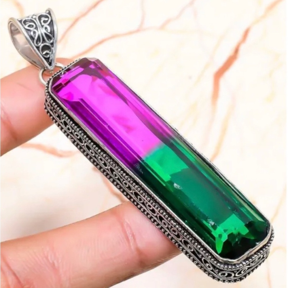 Huge Bi Color Tourmaline Pendant Necklace